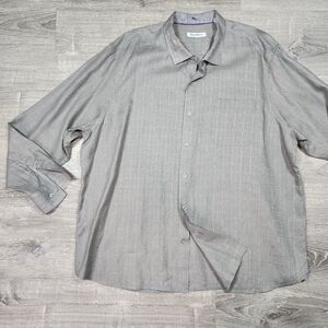 TOMMY BAHAMA 100% Linen Grey Long Sleeve Button Down Men's Shirt XXXL / TTTG